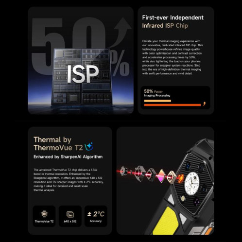  Téléphone robuste Ulefone Armor 29 Pro, version thermique, 16 Go + 512 Go, vision nocturne, écran 6,67 pouces + 1,04 pouce, Android 15, MediaTek Dimensity 7400 Octa Core, réseau : 5G, OTG, NFC (noir) SU022B1430-019